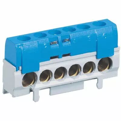 Bornier de r�partition IP2X neutre - 1 connexion 10mm� � 35mm� - bleu - longueur 62mm (004815)