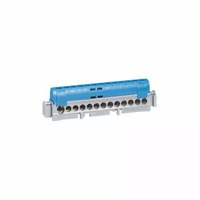 Bornier de r�partition isol� IP2X neutre - 1 connexion 6mm� � 25mm� - bleu - longueur 176mm (004846)