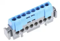 bornier de r&eacute;partition isol&eacute; ip2x neutre - 8x1,5mm&sup2; &agrave; 16mm&sup2; - bleu - long.75mm (004842)