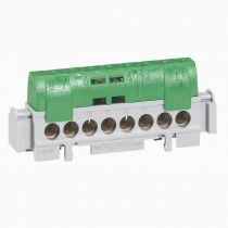 Bornier de répartition isolé IP2X terre - 1 connexion 6mm² à 25mm² - vert - longueur 141mm (004835)