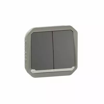 Commande double interrupteur ou poussoir lumineux Plexo composable anthracite (069806L)
