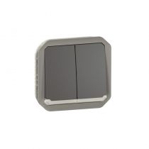 Commande double interrupteur ou poussoir lumineux Plexo composable anthracite (069806L)
