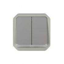 Commande double interrupteur ou poussoir lumineux Plexo composable gris (069526L)