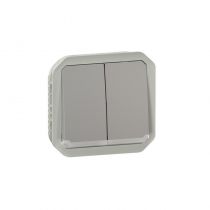 Commande double interrupteur ou poussoir lumineux Plexo composable gris (069526L)