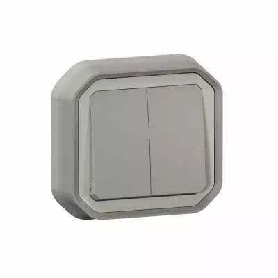 Commande double interrupteur ou poussoir Plexo complet encastr� gris (069815L)