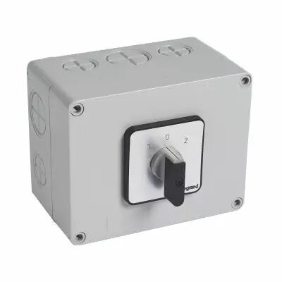 Commutateur - inverseur avec arr�t - PR 63 - 2P - 4 contacts - bo�tier 135x70 mm (027751)