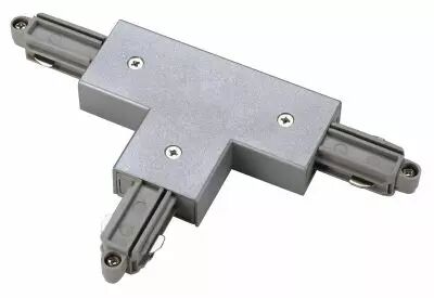 Connecteur en T, terre gauche, pour rail 1 allumage en saillie, int�rieur, gris argent, avec possibilit� d\'alimentation (143072)