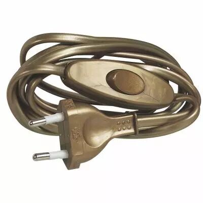 Cordon pr�-�quip� pour lampe avec fiche m�le et interrupteur 2A livr� sous blister avec Gencod finition vieil or (091182)