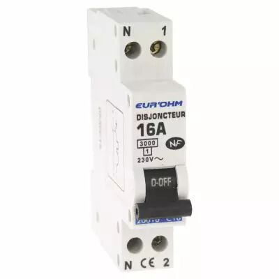 Disjoncteur  1P+N 16A NF courbe C connexion vis haut/bas 3kA (20016)