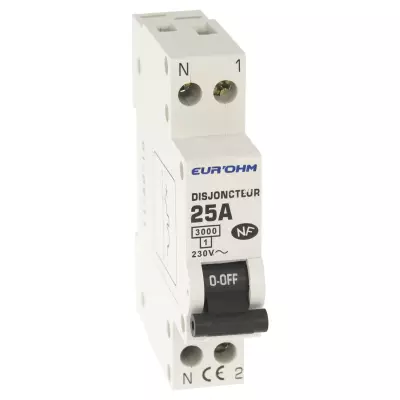 Disjoncteur  1P+N 25A NF courbe C connexion vis haut/bas 3kA (20025)