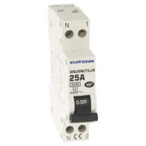 Disjoncteur  1P+N 25A NF courbe C connexion vis haut/bas 3kA (20025)