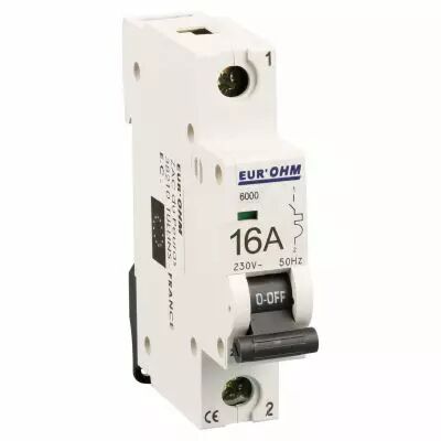 Disjoncteur 1P 16A courbe C connexion vis haut/bas  6kA (20105)