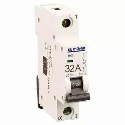 Disjoncteur 1P 32A courbe C connexion vis haut/bas  6kA (20108)