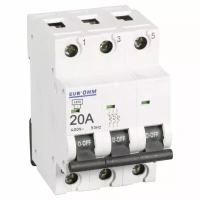 Disjoncteur 3P 20A courbe C connexion vis haut/bas  6kA (20146)