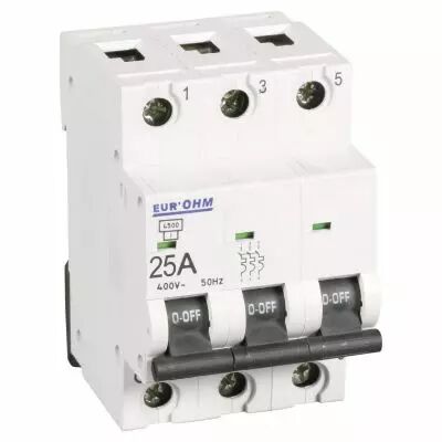 Disjoncteur 3P 25A courbe C connexion vis haut/bas  6kA (20147)