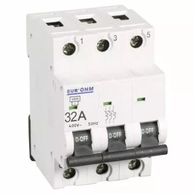 Disjoncteur 3P 32A courbe C connexion vis haut/bas  6kA (20148)