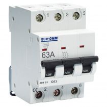 Disjoncteur 3P 63A courbe C connexion vis haut/bas  4,5kA (20151)