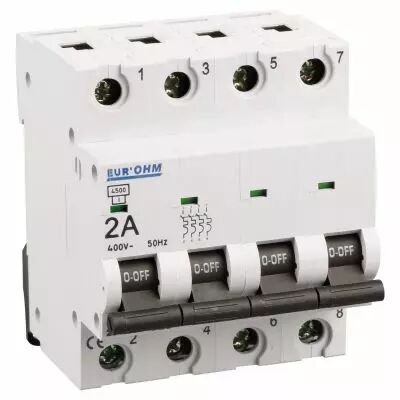 Disjoncteur 4P 2A courbe C connexion vis haut/bas  6kA (20161)