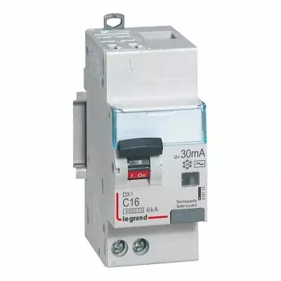 Disjoncteur diff DX� 4500 - auto/vis -U+N 230V~ 16A -typeAC - 30mA - 6kA -courbe C - 2M (410713)