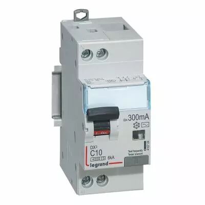 Disjoncteur diff DX� 4500 - vis/vis -U+N 230V~ 10A -typeAC - 300mA - 6kA -courbe C - 2M (410724)