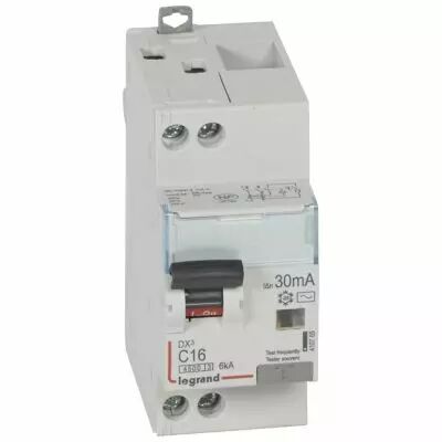 Disjoncteur diff DX� 4500 - vis/vis -U+N 230V~ 16A - typeAC - 30mA - 6kA -courbe C - 2M (410705)