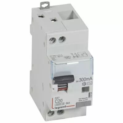 Disjoncteur diff DX� 4500 - vis/vis -U+N 230V~ 20A -typeAC - 300mA - 6kA -courbe C - 2M (410726)