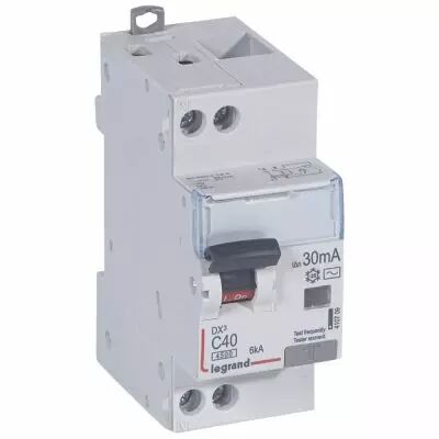 Disjoncteur diff DX� 4500 - vis/vis -U+N 230V~ 40A - typeAC - 30mA - 6kA -courbe C - 2M (410709)