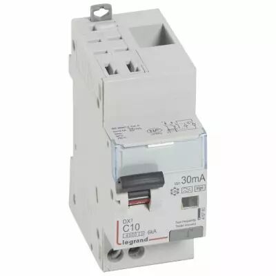 Disjoncteur diff DX� 4500 -auto/vis- U+N 230V~ 10A- typeHpi- 30mA- 6kA -courbe C - 2M (410760)