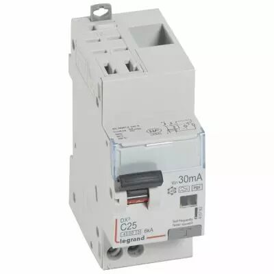 Disjoncteur diff DX� 4500 -auto/vis- U+N 230V~ 25A- typeHpi- 30mA- 6kA -courbe C - 2M (410763)
