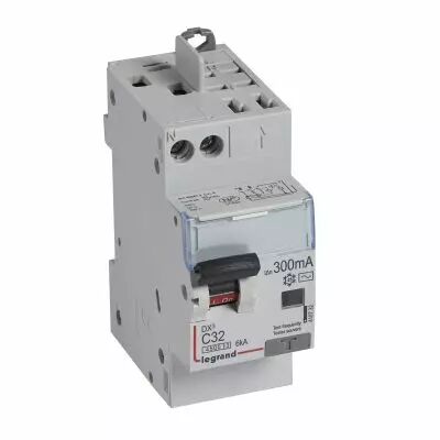 Disjoncteur diff DX� 4500 -vis/auto -U+N 230V~ 32A -typeAC - 300mA - 6kA -courbe C - 2M (410732)