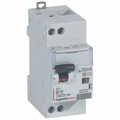 Disjoncteur diff DX� 4500 -vis/vis- U+N 230V~16A - typeAC - 30mA - 6kA - courbe B - 2 M (410735)