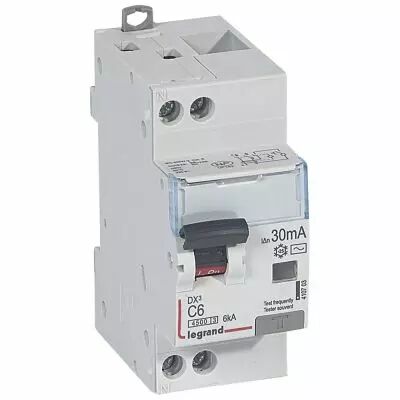 Disjoncteur diff DX� 4500 -vis/vis-U+N 230V~ 6A - typeAC - 30mA - 6kA - courbe C - 2M (410703)