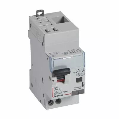 Disjoncteur diff DX� 6000 -auto/vis-U+N 230V~-16A-typeAC-30mA-10kA-courbe C - 2 mod (410801)