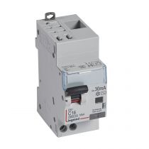 Disjoncteur diff DX³ 6000 -auto/vis-U+N 230V~-16A-typeAC-30mA-10kA-courbe C - 2 mod (410801)