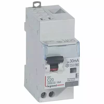 Disjoncteur diff DX� 6000 -auto/vis-U+N 230V~-20A -typeHpi- 30mA-10kA-courbe C - 2M (410872)