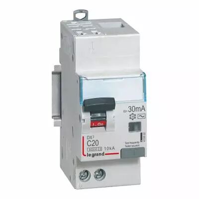 Disjoncteur diff DX� 6000 -auto/vis-U+N 230V~-20A-typeAC-30mA-10kA-courbe C - 2 mod (410802)