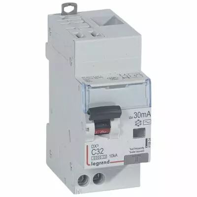 Disjoncteur diff DX� 6000 -auto/vis-U+N 230V~-32A-typeAC-30mA-10kA-courbe C - 2 mod (410804)