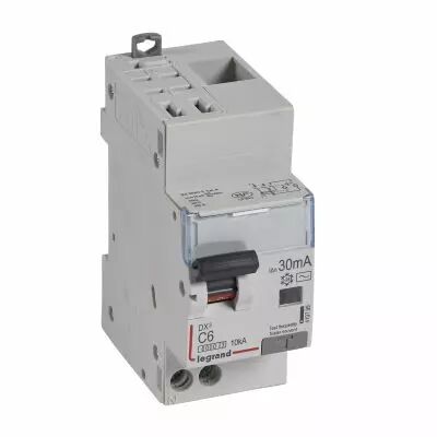 Disjoncteur diff DX� 6000 -auto/vis-U+N 230V~-6A-typeAC-30mA-10kA-courbe C - 2 mod (410799)