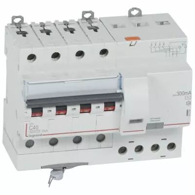 Disjoncteur diff DX� 6000 -vis- 4P- 400V~ -40A-typeAC-300mA-10kA-courbe C - 7M (411209)