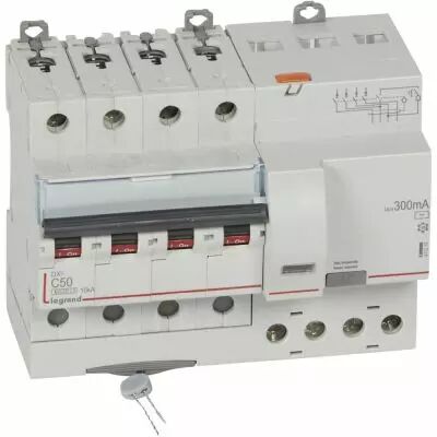 Disjoncteur diff DX� 6000 -vis- 4P- 400V~ -50A-typeAC-300mA-10kA-courbe C - 7M (411210)