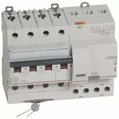Disjoncteur diff DX� 6000 -vis- 4P- 400V~ -63A-typeAC-300mA-10kA-courbe C - 7M (411211)