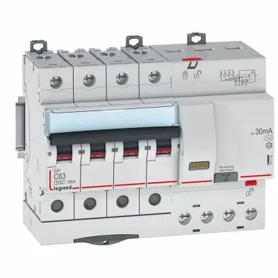 Disjoncteur diff DX� 6000 -vis- 4P- 400V~ -63A-typeAC-30mA-10kA-courbe C - 7M (411192)