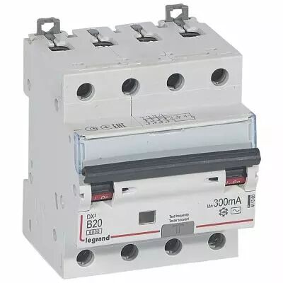 Disjoncteur diff DX� 6000 -vis- 4P 400V~ -20 A - type AC 300mA -10kA- courbe B - 4M (411360)