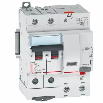 Disjoncteur diff DX� 6000 -vis-2P-230/400V~-10A -typeAC -10mA-10kA- courbe C - 4 mod (411149)