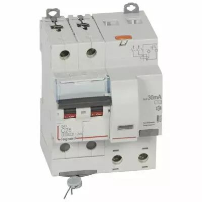 Disjoncteur diff DX� 6000 -vis-2P-230/400V~-25A -typeAC -30mA-10kA- courbe C - 4 mod (411160)