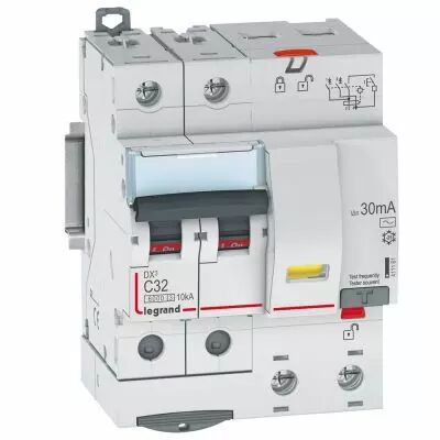 Disjoncteur diff DX� 6000 -vis-2P-230/400V~-32A -typeAC -30mA-10kA- courbe C - 4 mod (411161)