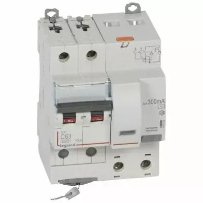 Disjoncteur diff DX� 6000 -vis-2P-230/400V~-63A -typeAC- 300mA-10kA- courbe C - 4 mod (411178)