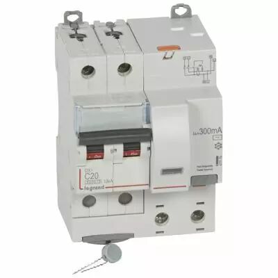 Disjoncteur diff DX� 6000 -vis/auto-2P 230/400V~-20A-typeAC-300mA-10kA-courbeC - 4 mod (411179)