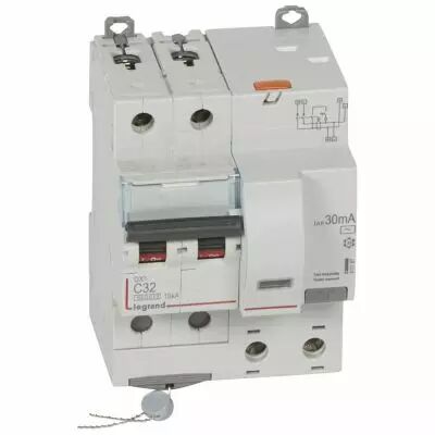 Disjoncteur diff DX� 6000 -vis/auto-2P 230/400V~-32A-typeAC-30mA-10kA-courbe C - 4M (411167)