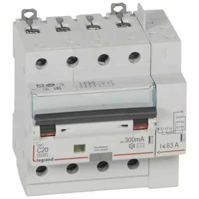 Disjoncteur diff DX� 6000 -vis/auto-4P-400V~-20A-typeAC-300mA-10kA-courbe C - 5M (411217)